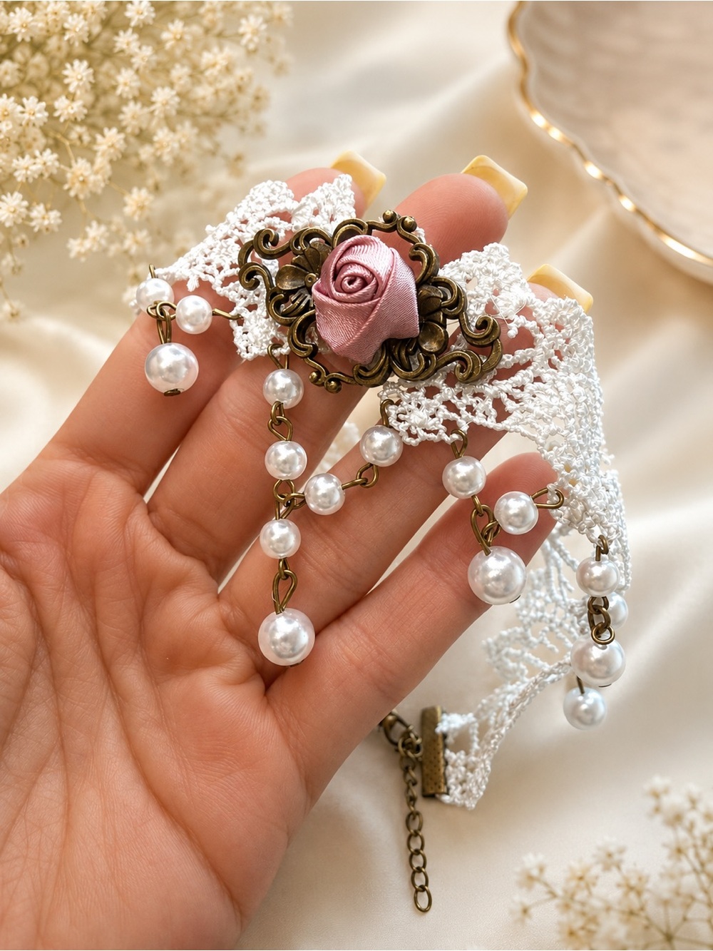 Vintage White Lace Pearl Choker